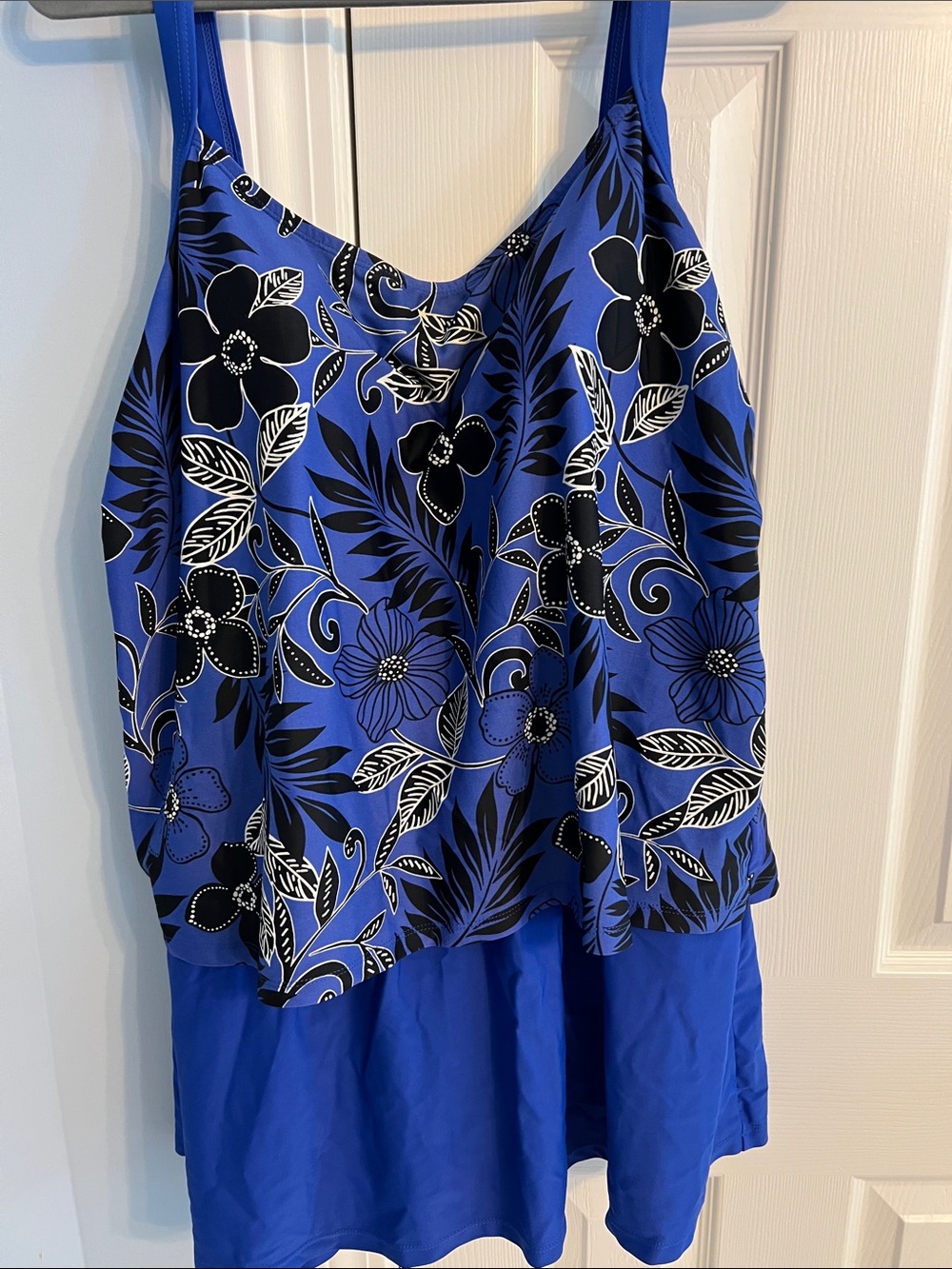 Blue Floral Tankini with Black & White Flowers